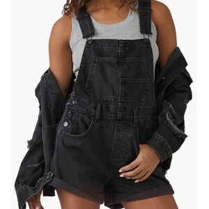 We the Free / Free People Ziggy Black Denim Shortalls / Overalls XS